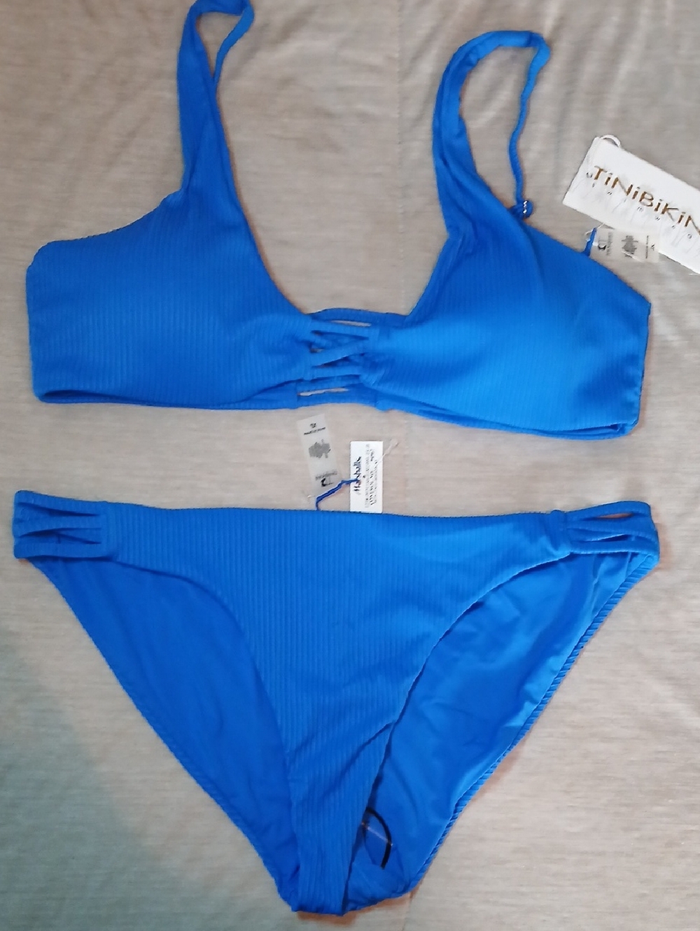 TiniBikini Vibrant Blue Ribbed Lace-Front Two-Piece Swim Set
